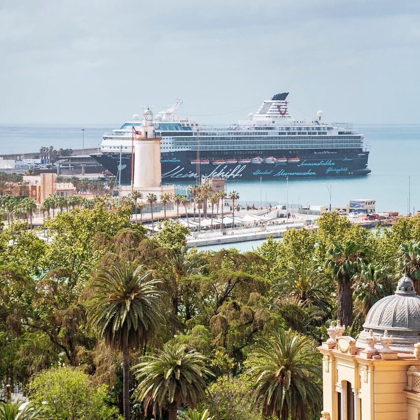 port, cruise, ship, palm trees, coast, harbor, nature, sea, lighthouse, landscape, malaga, buildings-7543333.jpg